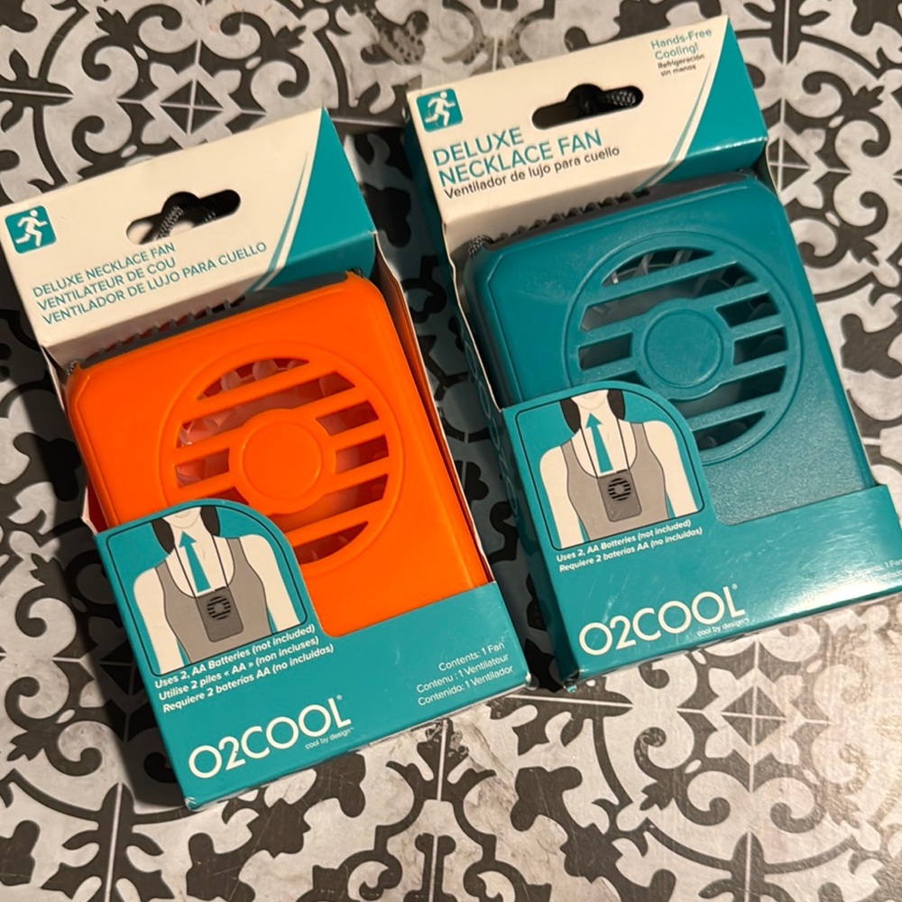 2 BNIB Deluxe Necklace Fans - Orange and Teal
